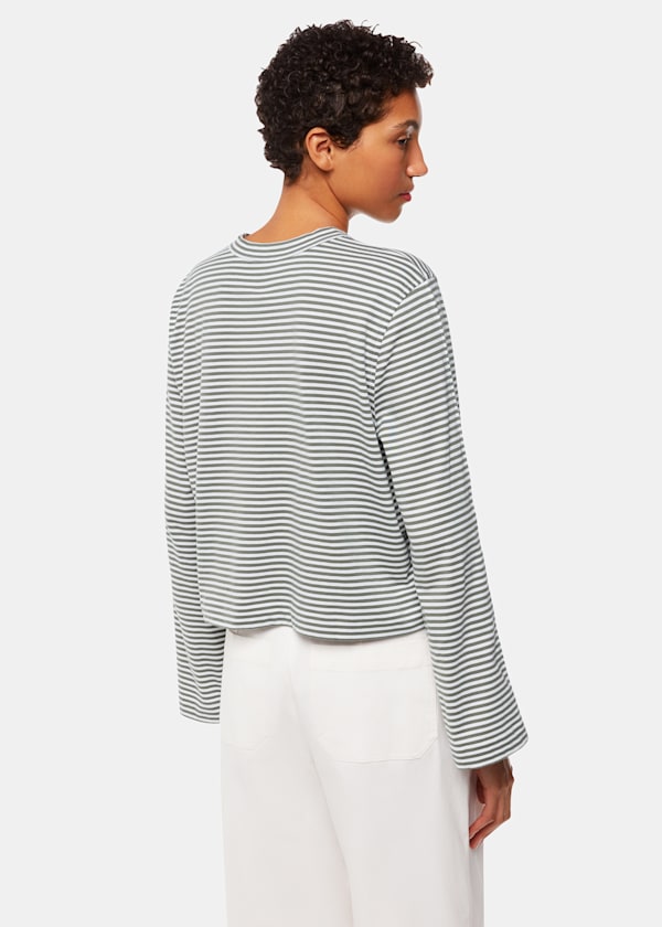 Khaki Stripe Crop Long Sleeve Tee